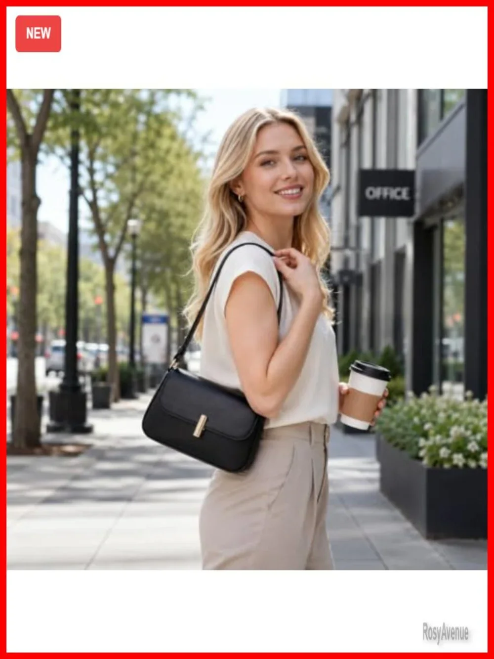 Small Vegan Leather Hobo Shoulder Bag with Triple Flap Closure & Adjustable